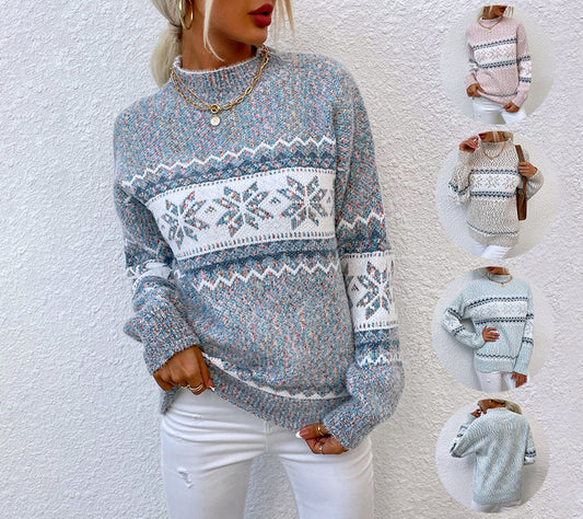 Half Turtleneck Snowflake Sweater