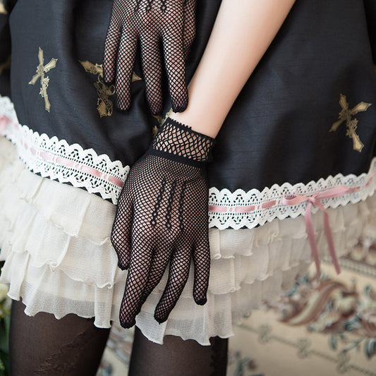 Black White Etiquette Wedding Gloves