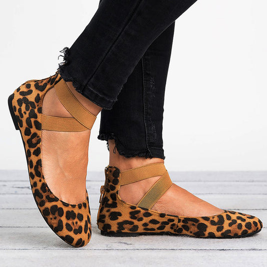 Leopard Strap Flat Shoes
