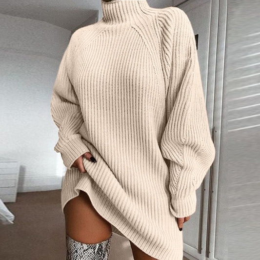 Solid Turtleneck Long Warm Sweater