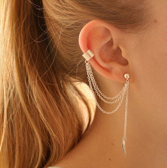 Metal Leaf Tassel Earrings