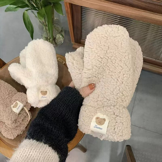 Winter Lambskin Bear Labeling Gloves